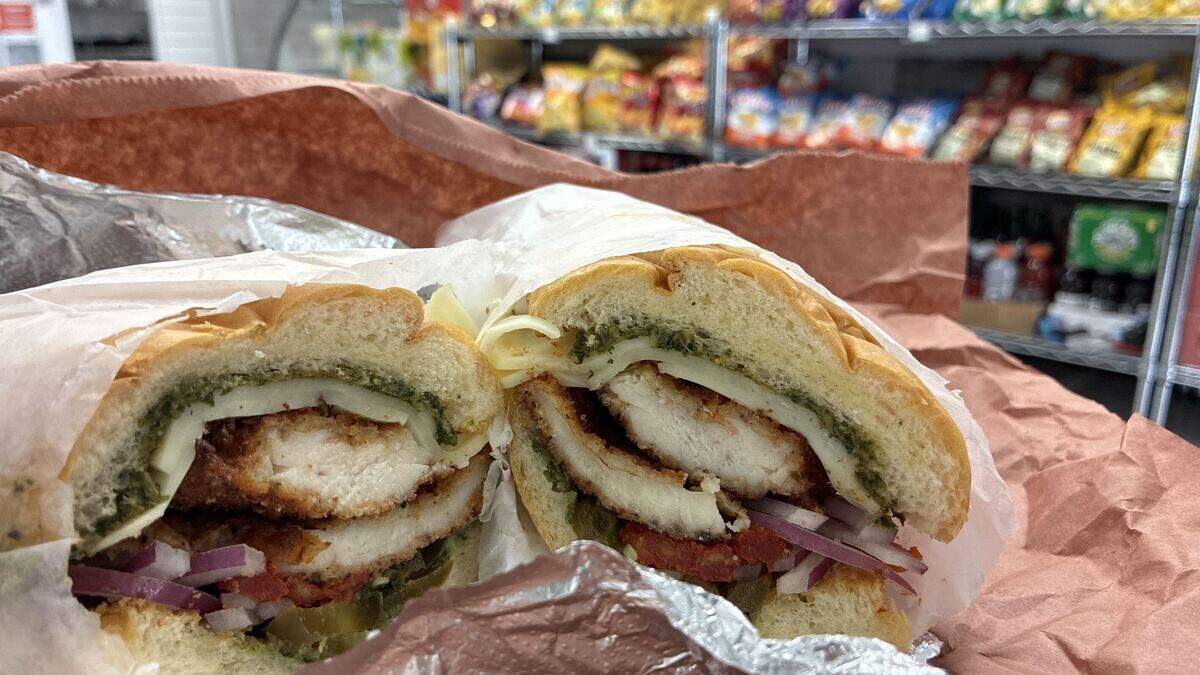 The Mochi’s ex-wife sandwich on a hero. Blueberry cheesecake not pictured. The Mochi’s ex-wife sandwich on a hero. Blueberry cheesecake not pictured.